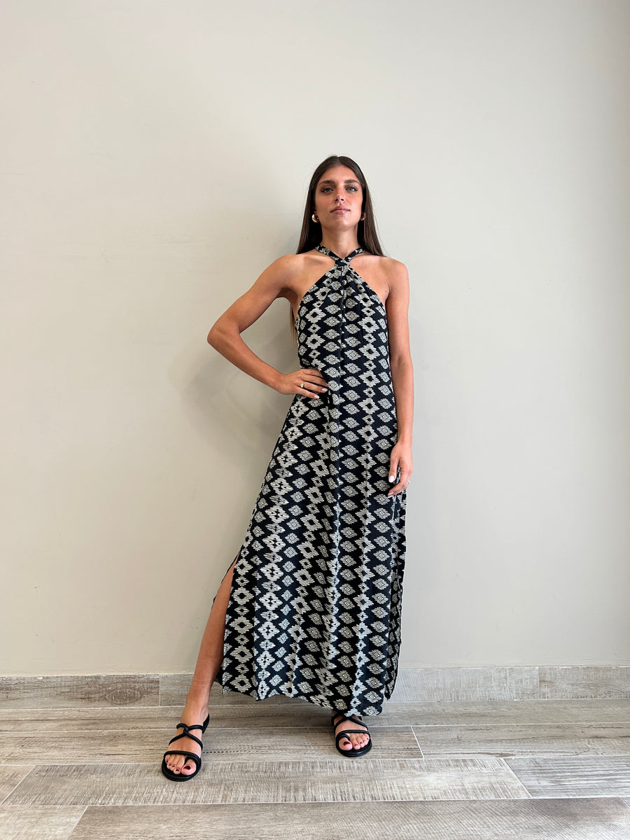 FREELOVE GAIA Abito lungo seta Tribal Black