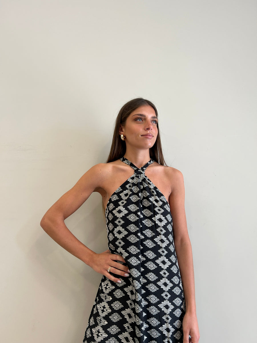 FREELOVE GAIA Abito lungo seta Tribal Black
