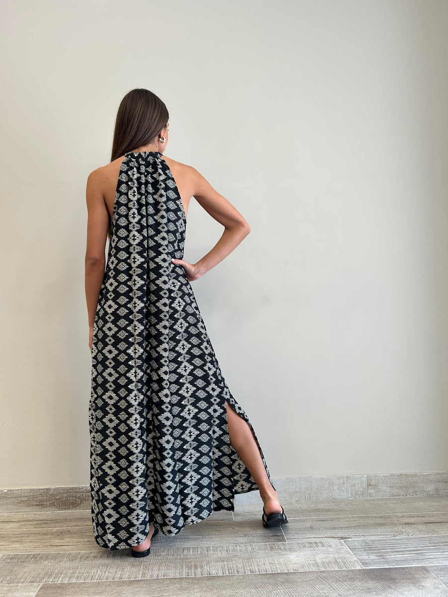 FREELOVE GAIA Abito lungo seta Tribal Black