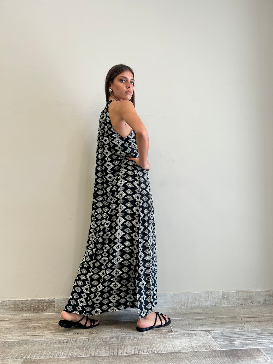 FREELOVE GAIA Abito lungo seta Tribal Black