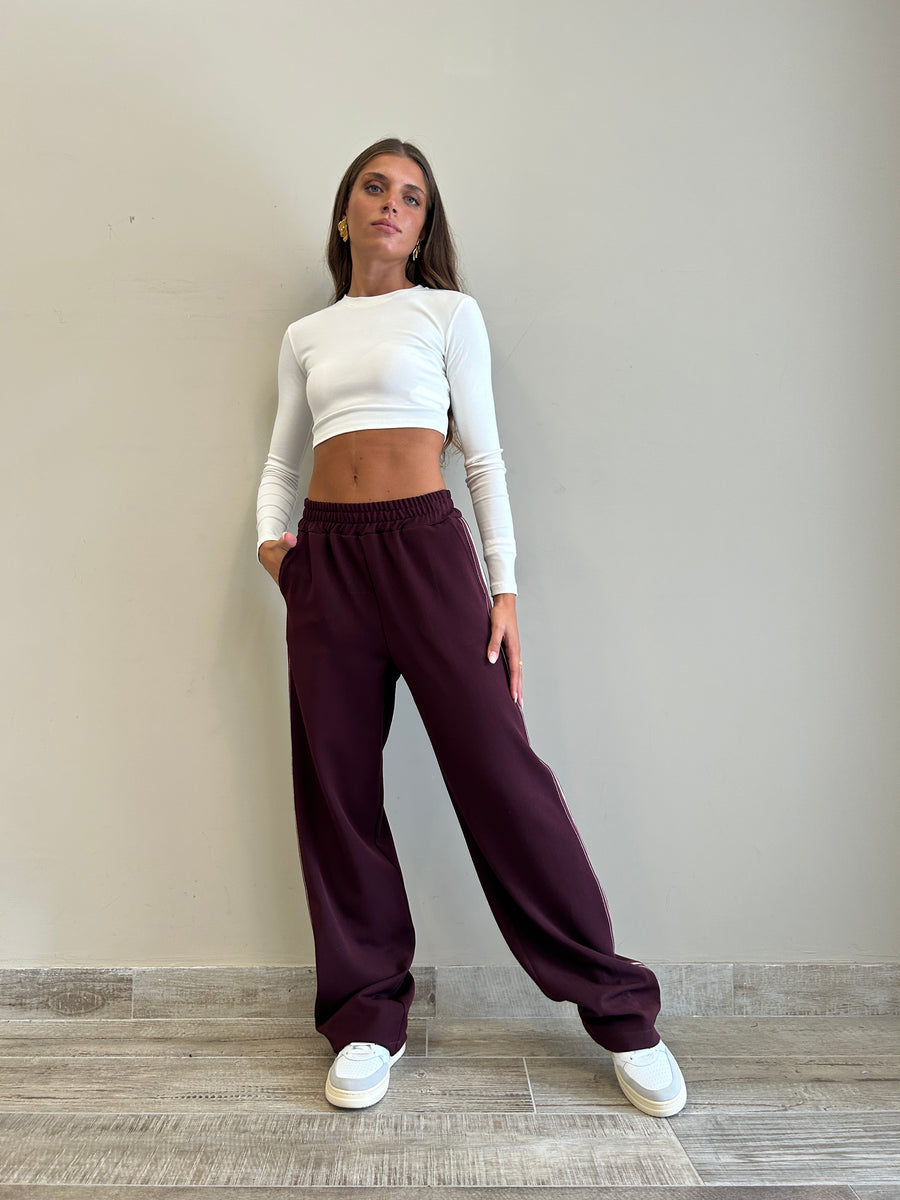 LMN Pantalone felpa bordeaux+ banda laterale