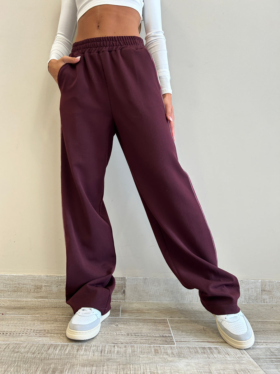 LMN Pantalone felpa bordeaux+ banda laterale