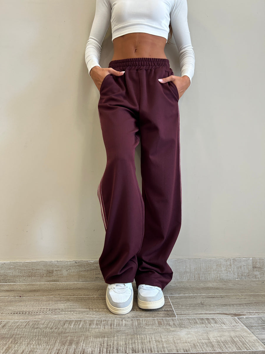 LMN Pantalone felpa bordeaux+ banda laterale
