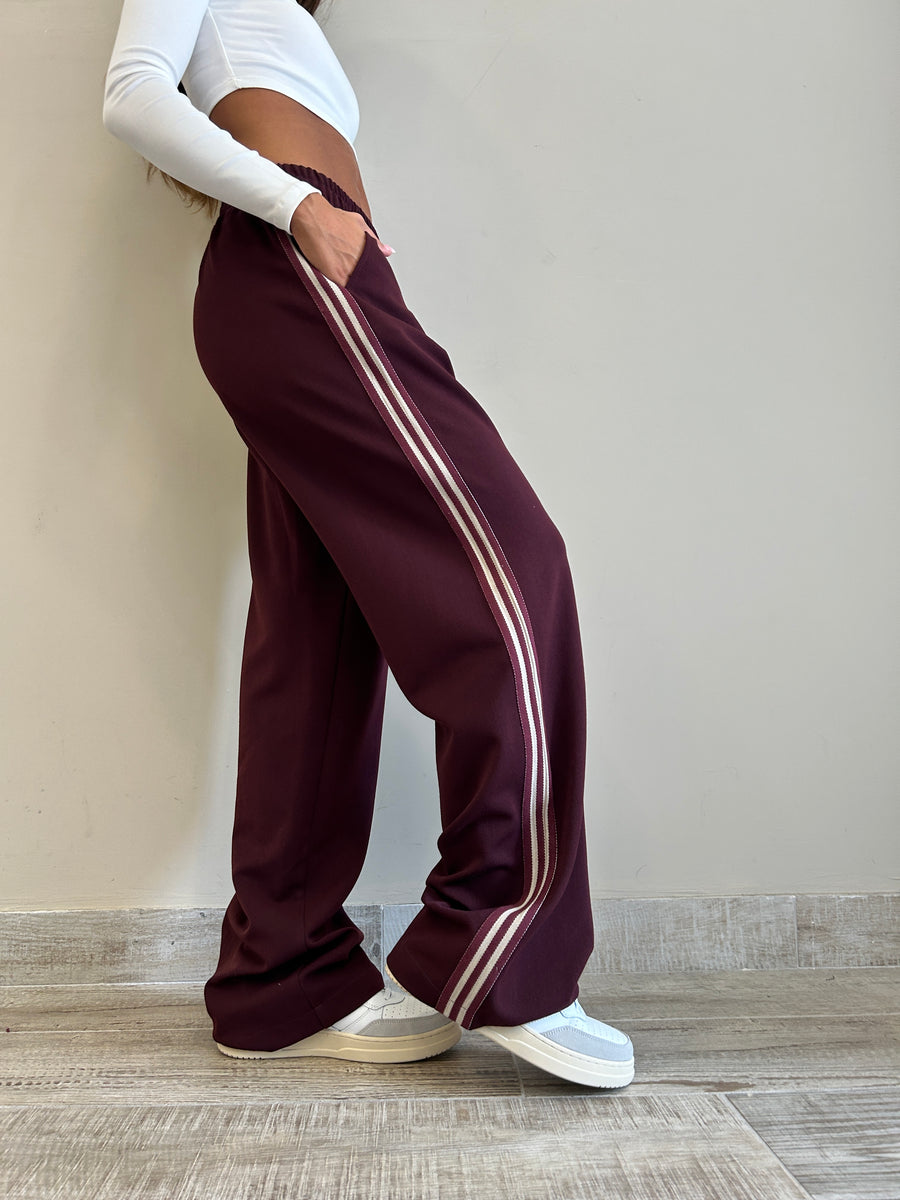 LMN Pantalone felpa bordeaux+ banda laterale