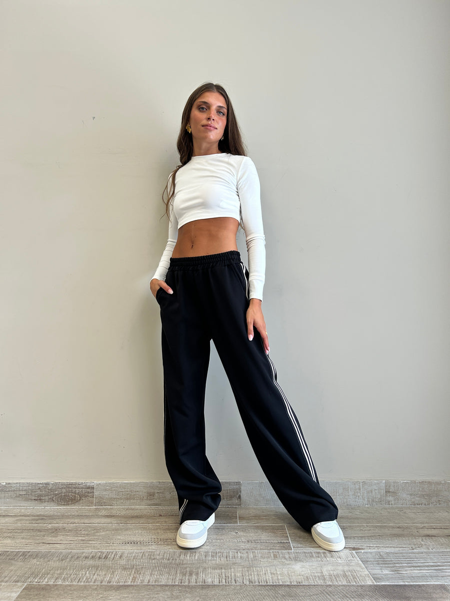 LMN Pantalone felpa nero+ banda laterale