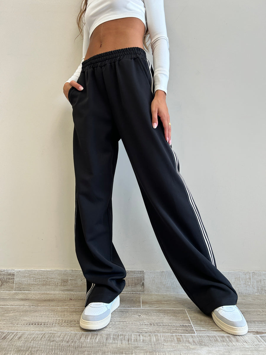 LMN Pantalone felpa nero+ banda laterale