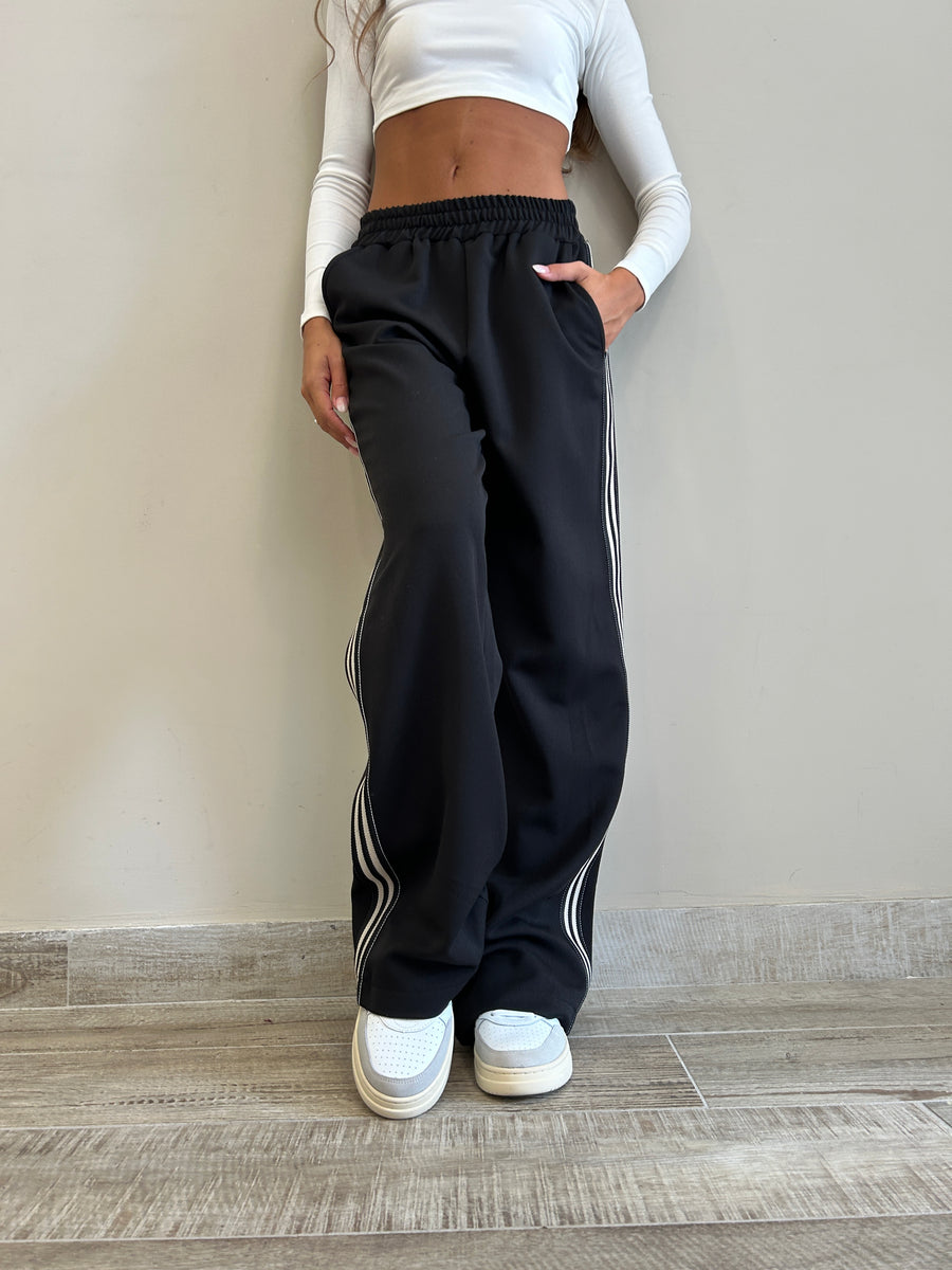 LMN Pantalone felpa nero+ banda laterale
