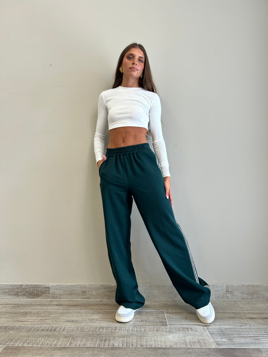LMN Pantalone felpa verde+ banda laterale