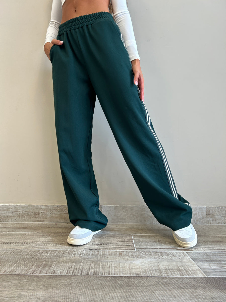 LMN Pantalone felpa verde+ banda laterale