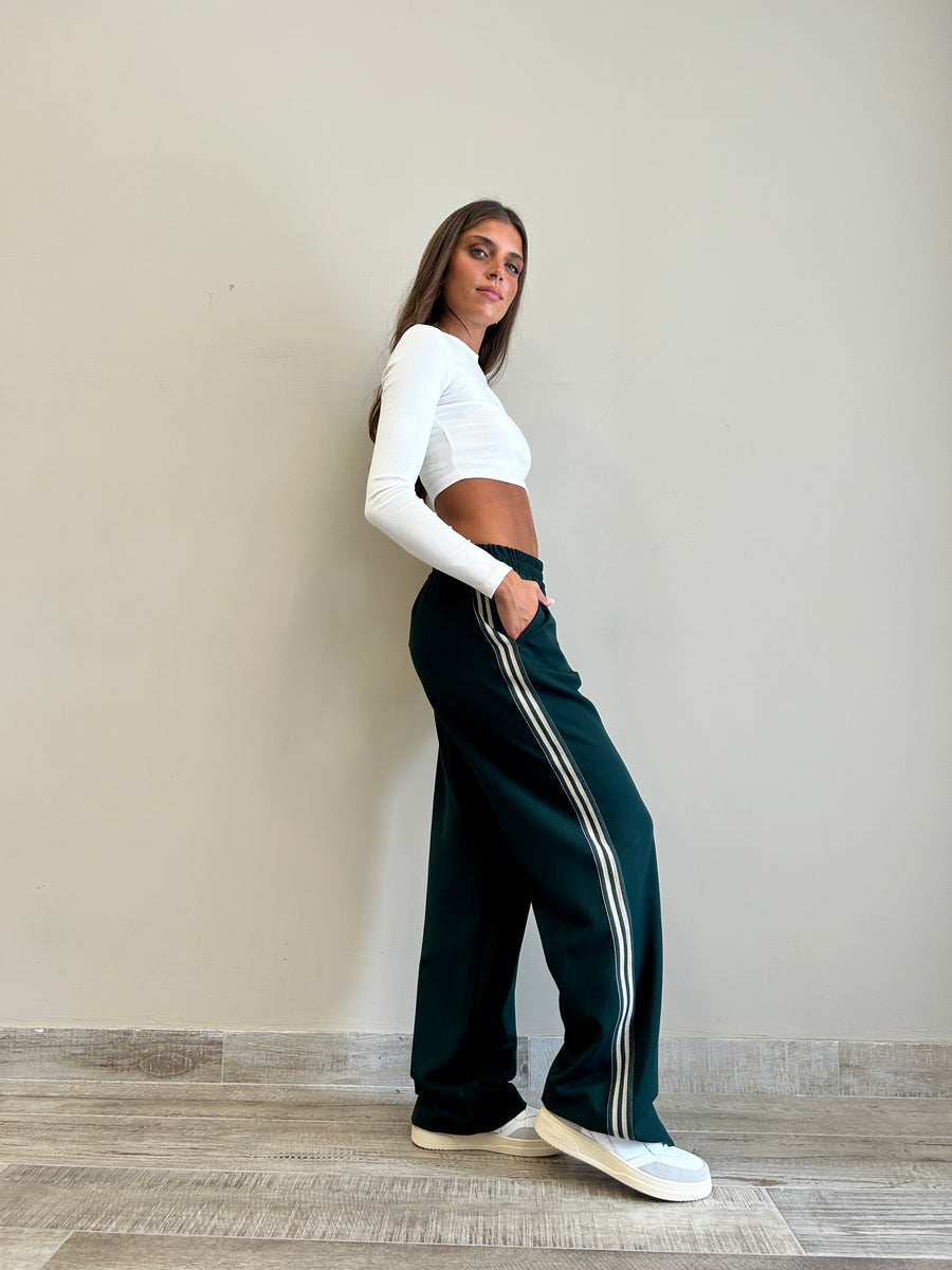LMN Pantalone felpa verde+ banda laterale