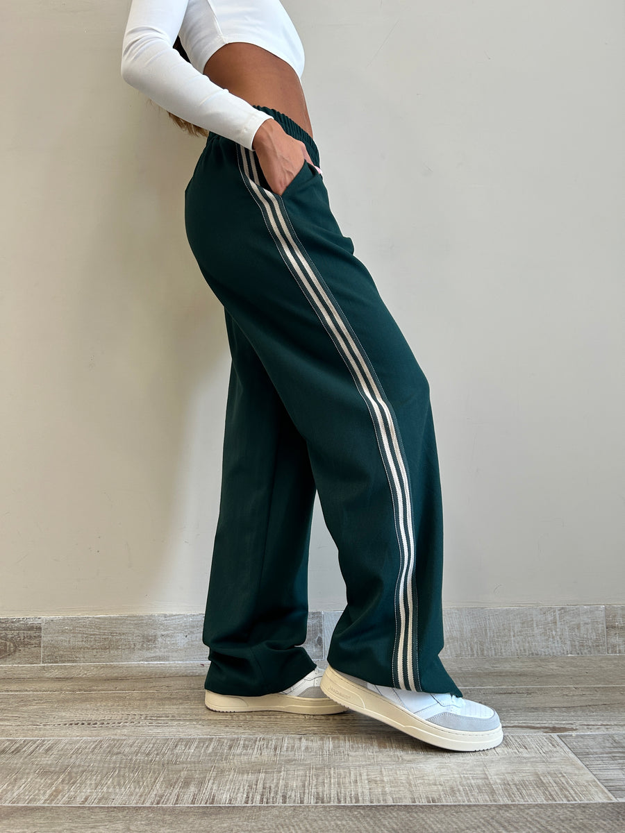 LMN Pantalone felpa verde+ banda laterale