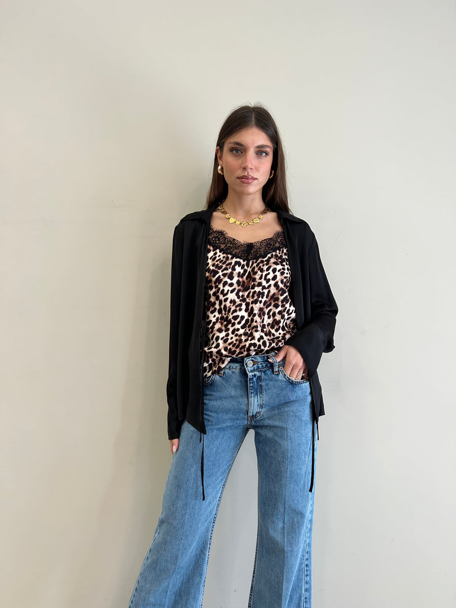 MOTEL Blusa nera lacci