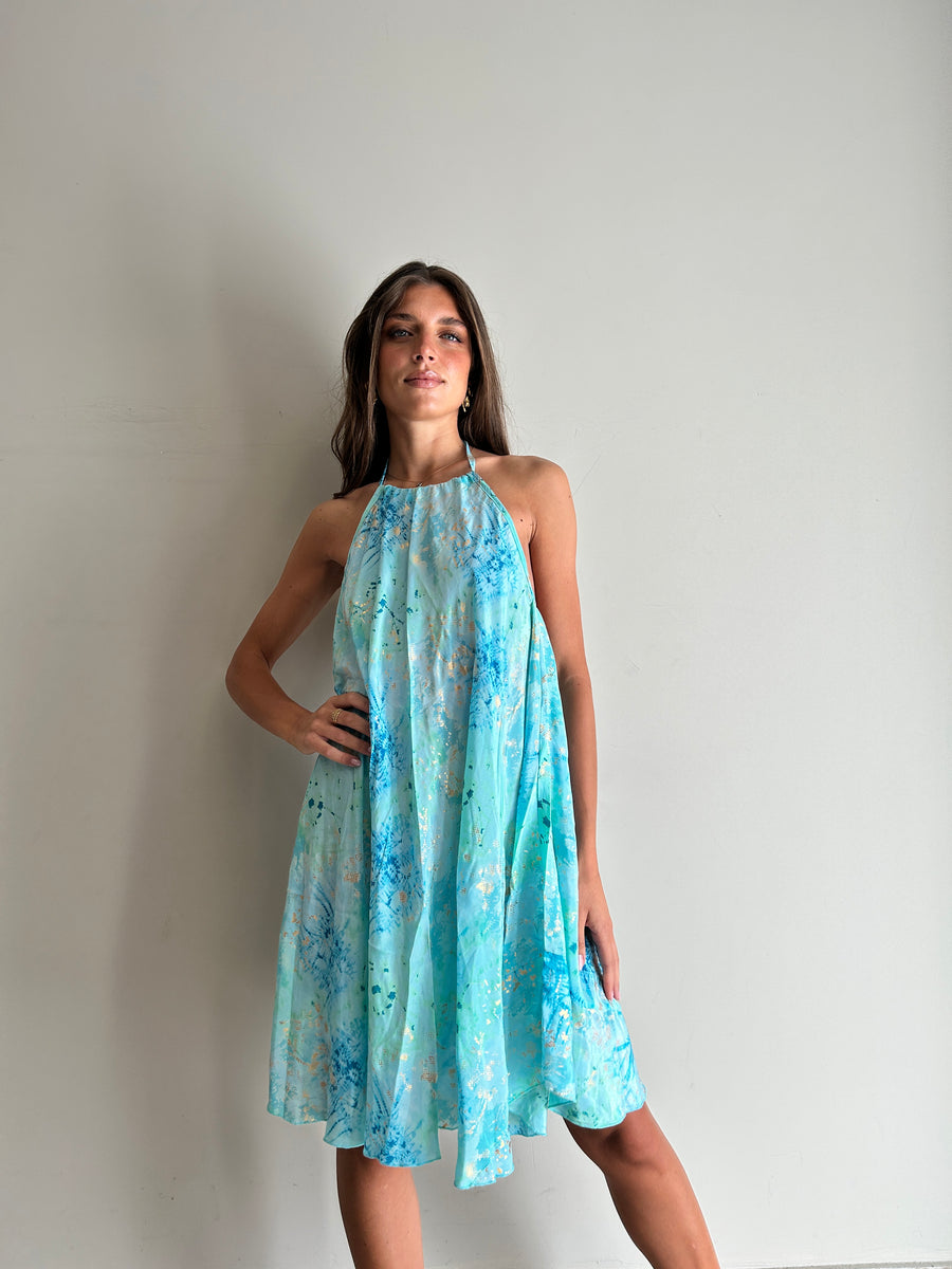 Freelove Abito Freedom Seta Tie dye turquoise