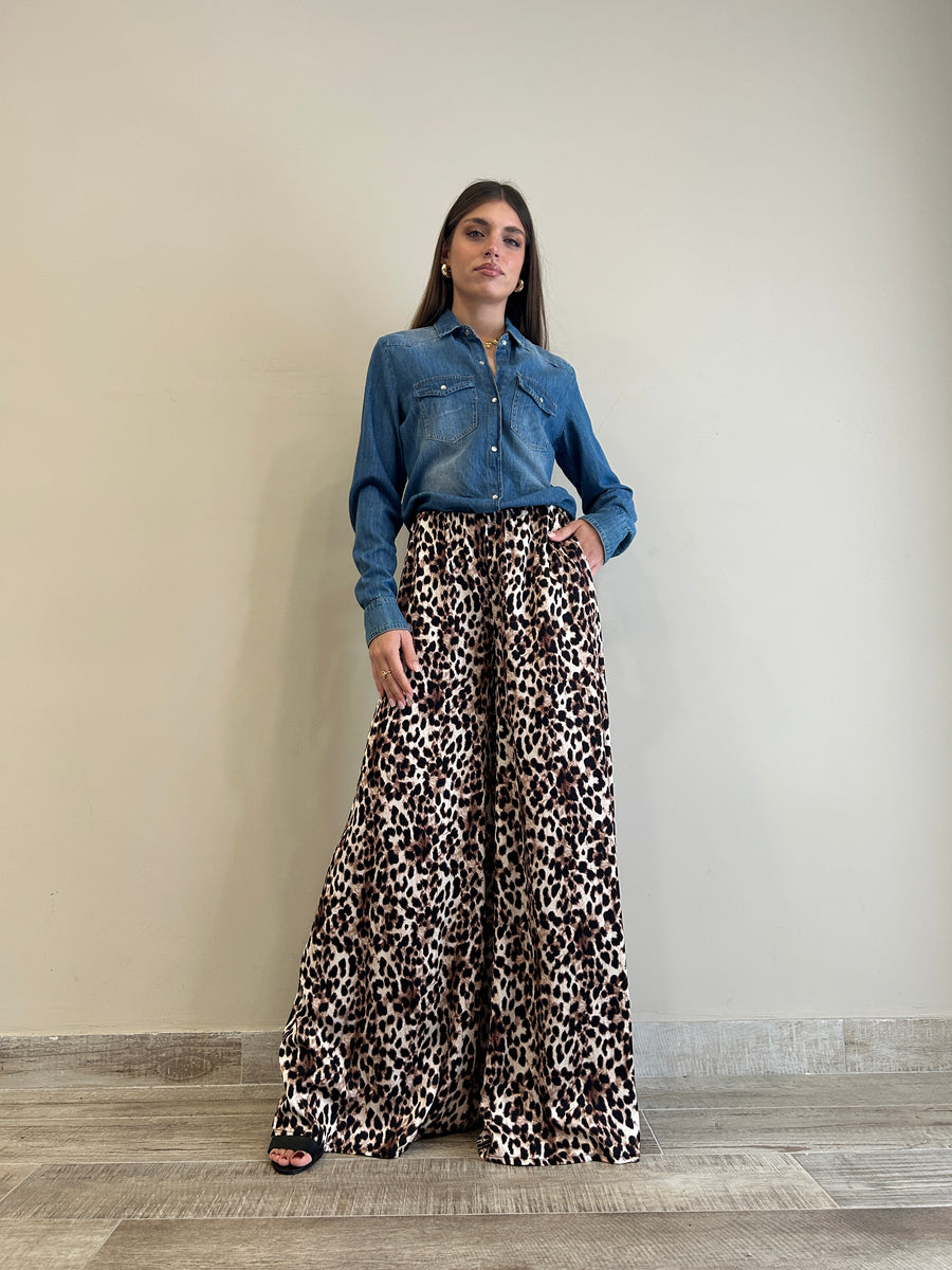 MOTEL Pantalone palazzo viscosa leopard