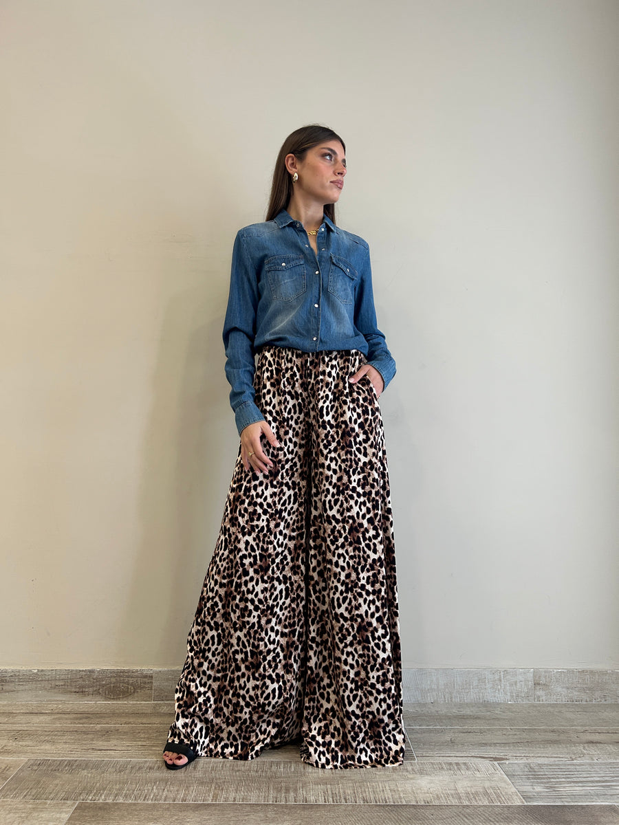 MOTEL Pantalone palazzo viscosa leopard