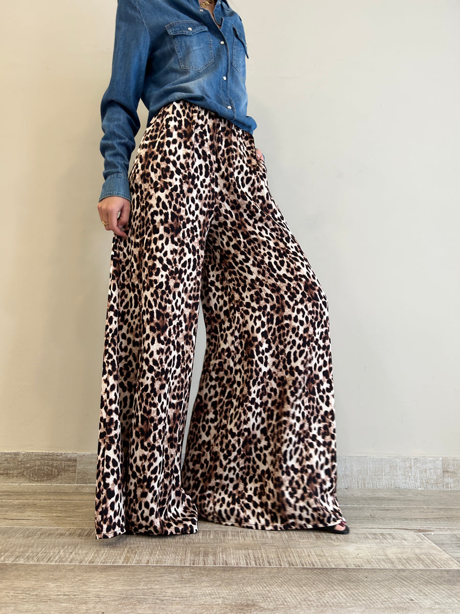 MOTEL Pantalone palazzo viscosa leopard