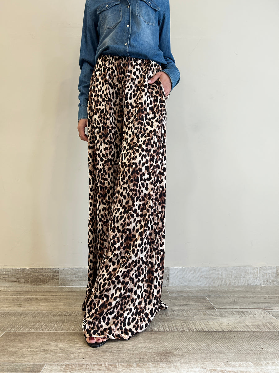 MOTEL Pantalone palazzo viscosa leopard