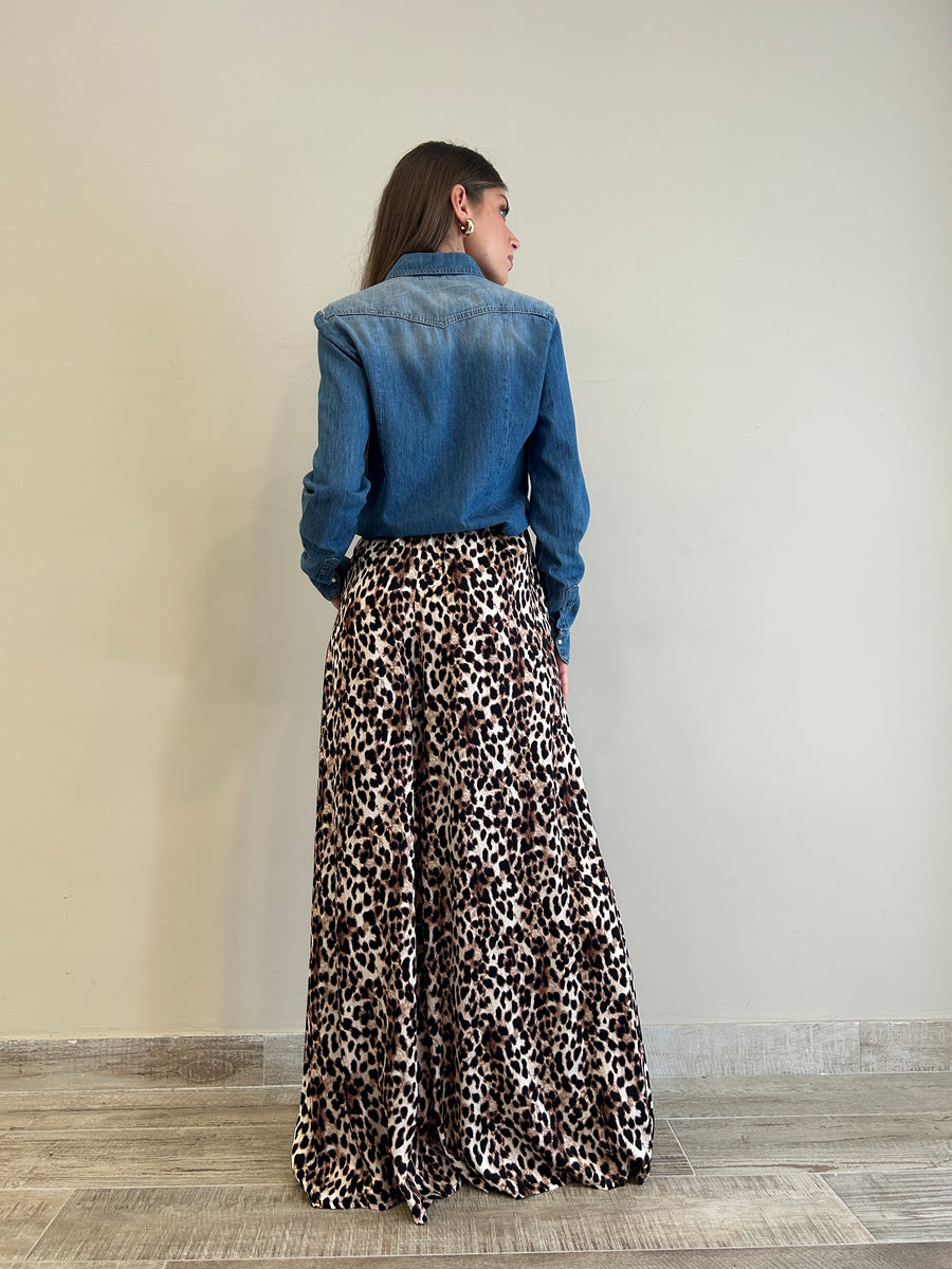 MOTEL Pantalone palazzo viscosa leopard