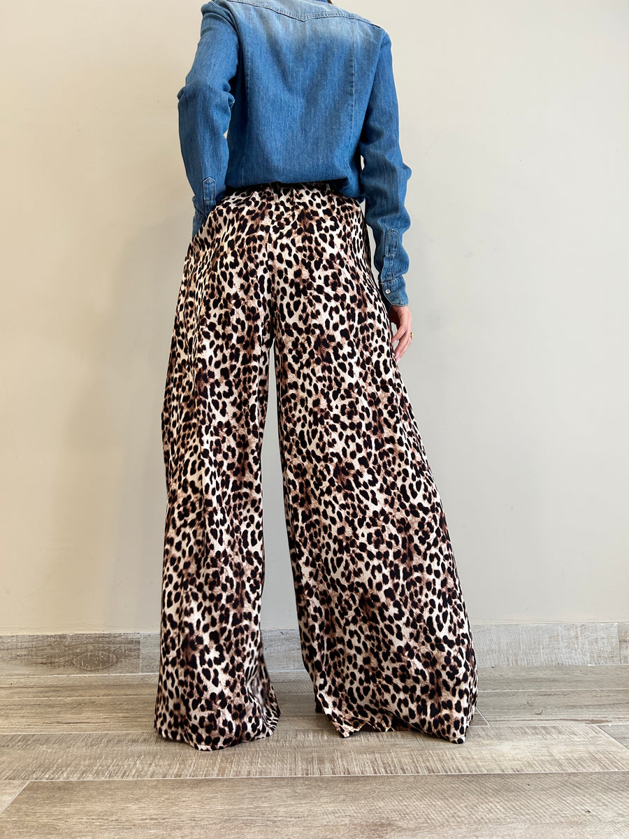 MOTEL Pantalone palazzo viscosa leopard