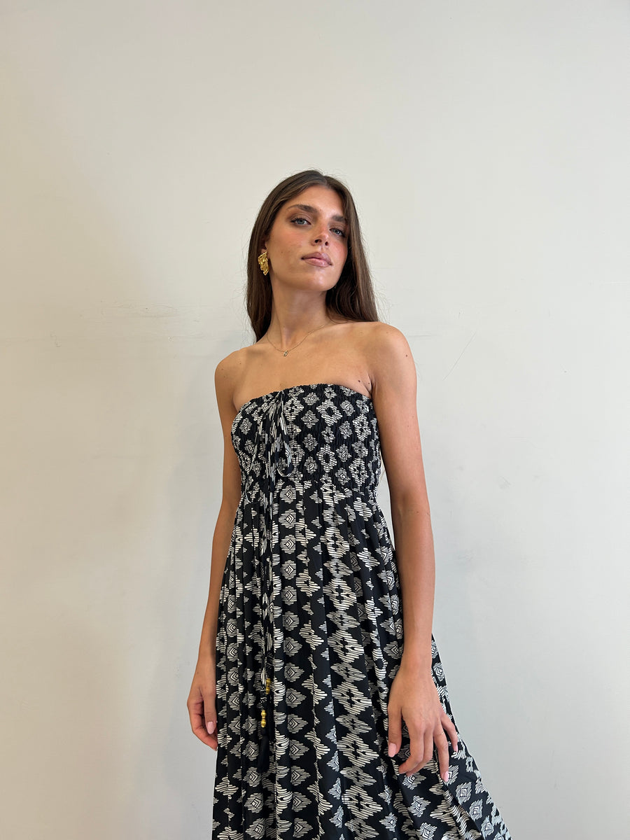 FREELOVE Abito lungo LACE seta Tribal Black