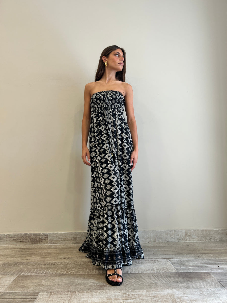 FREELOVE Abito lungo LACE seta Tribal Black
