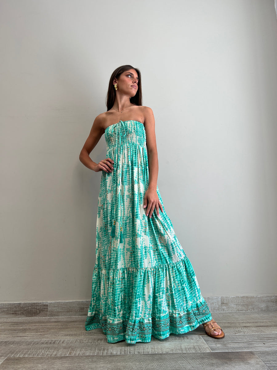 FREELOVE Abito lungo LACE seta Gipsy Verde Acqua