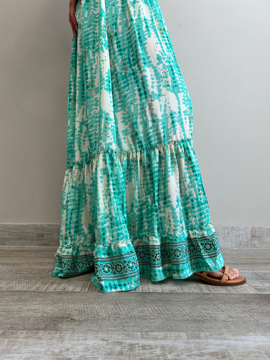 FREELOVE Abito lungo LACE seta Gipsy Verde Acqua