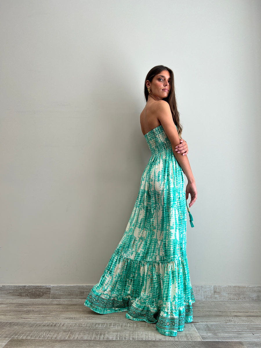 FREELOVE Abito lungo LACE seta Gipsy Verde Acqua
