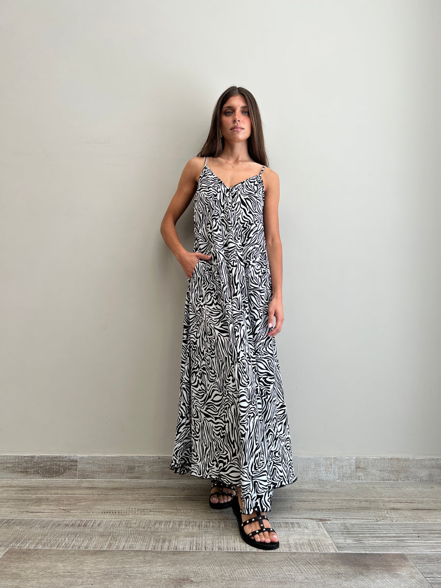 FREELOVE Abito lungo HARMONY Zebra Black