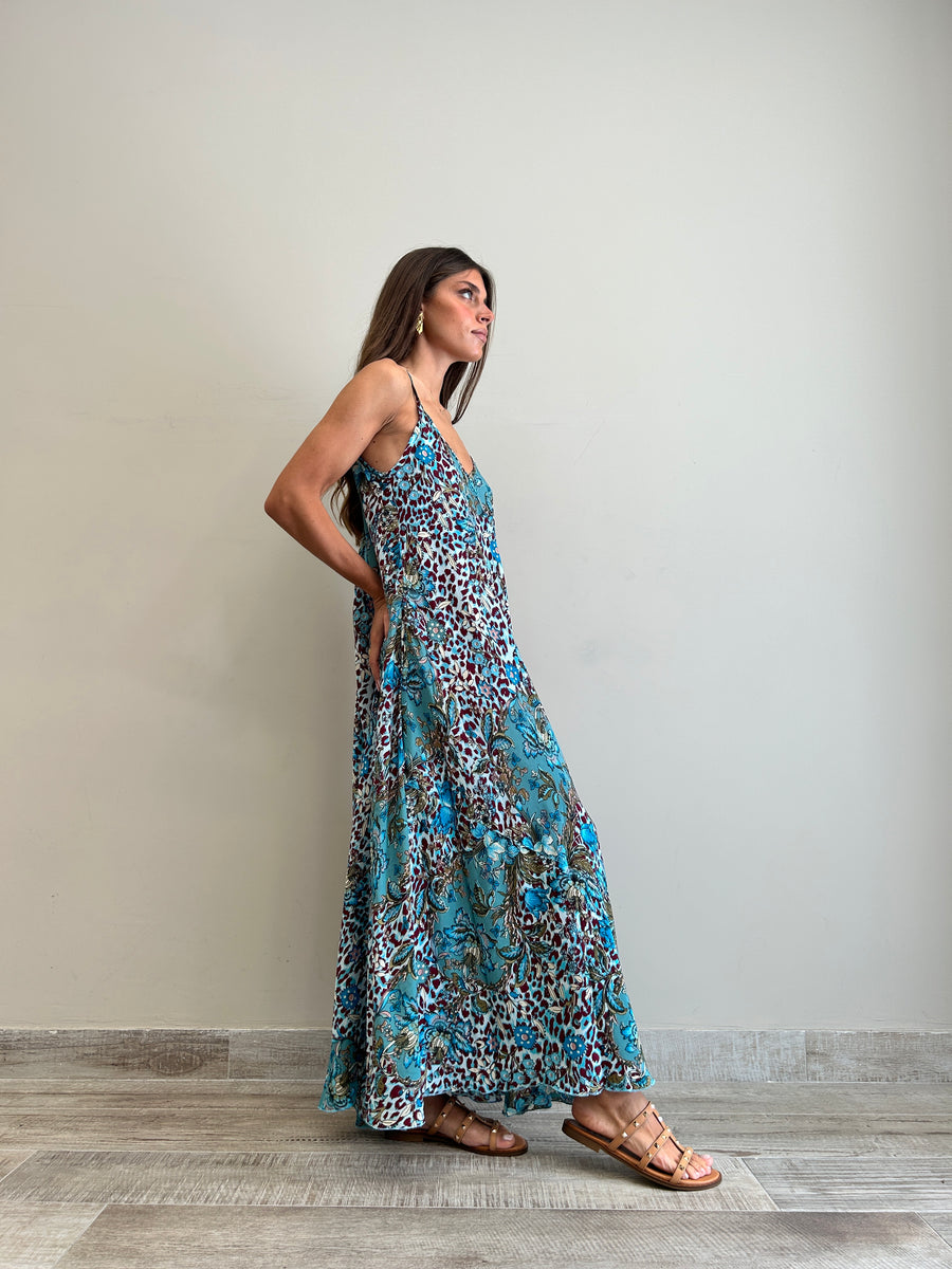 FREELOVE Abito lungo HARMONY Flower Leo Turquoise
