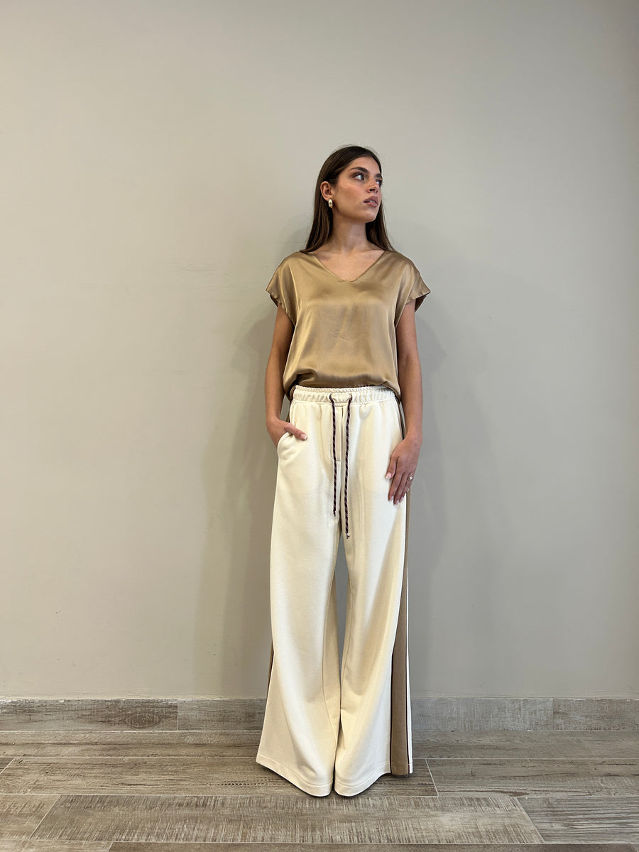 MOTEL Pantalone  banda laterale latte/camel