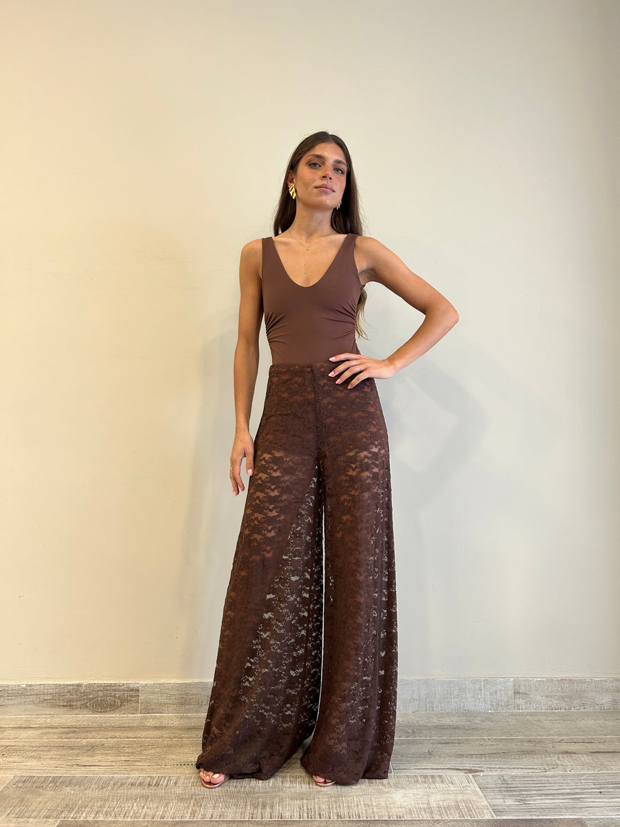 LMN Pantaloni pizzo cioccolato