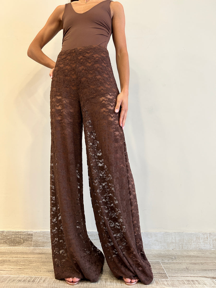 LMN Pantaloni pizzo cioccolato