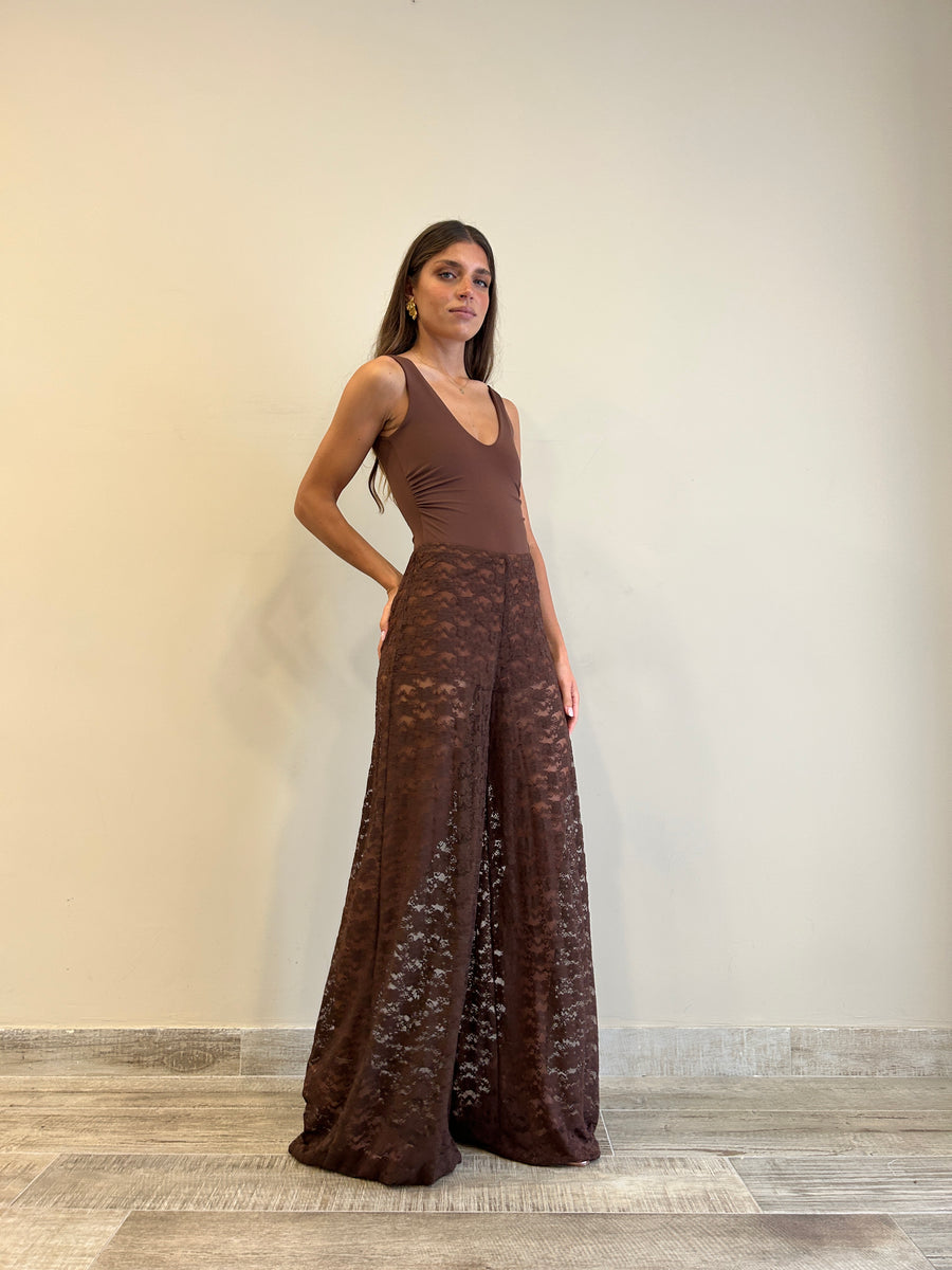 LMN Pantaloni pizzo cioccolato