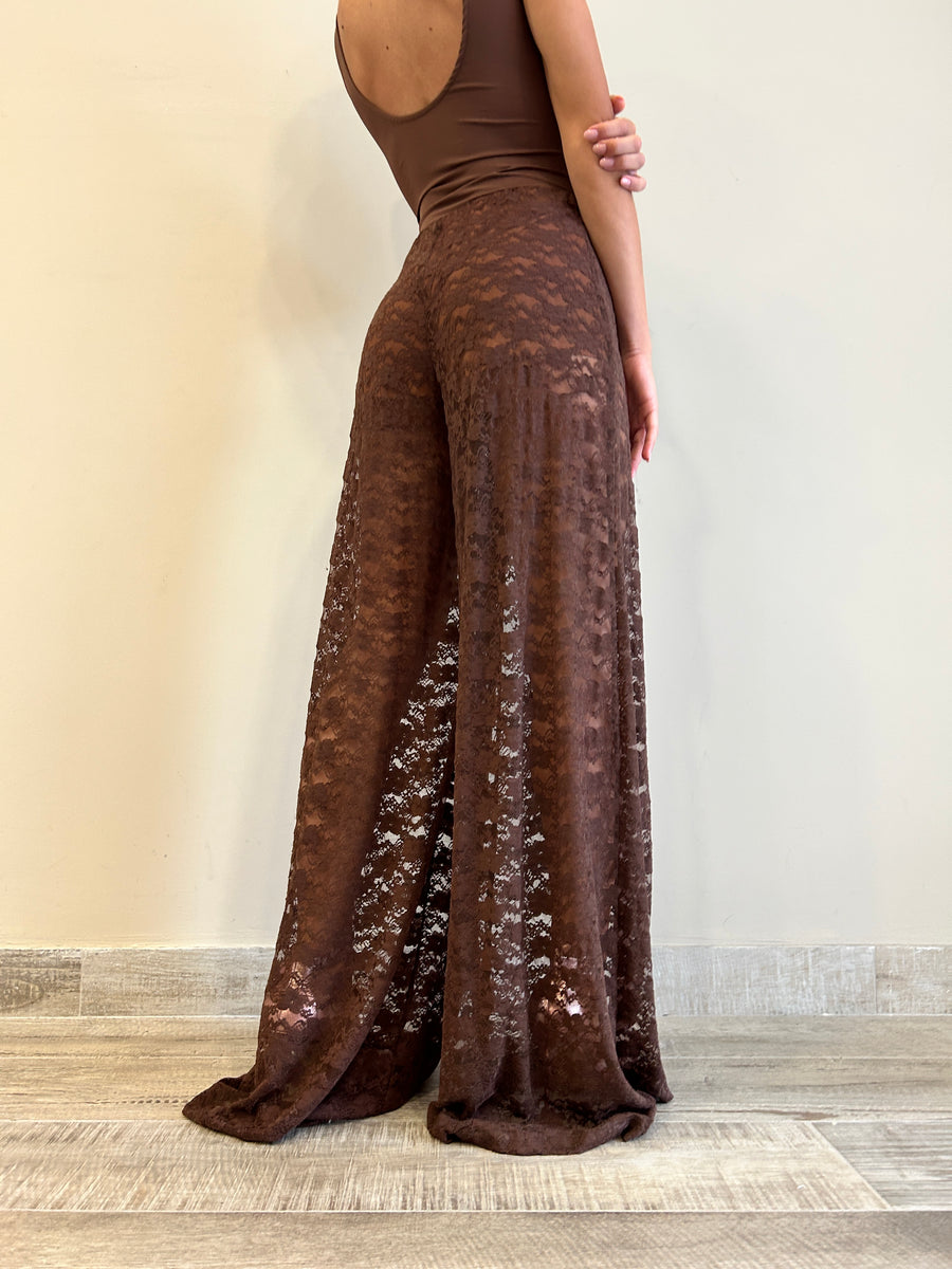 LMN Pantaloni pizzo cioccolato