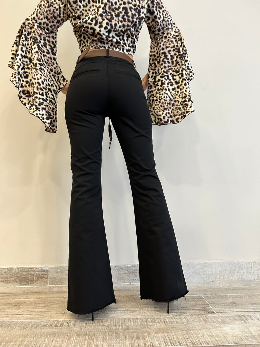 MOTEL Pantalone elasticizzato flare nero