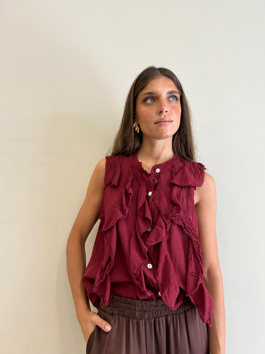 GIPSY INSIDE Camicia smanicata rouches rosso India