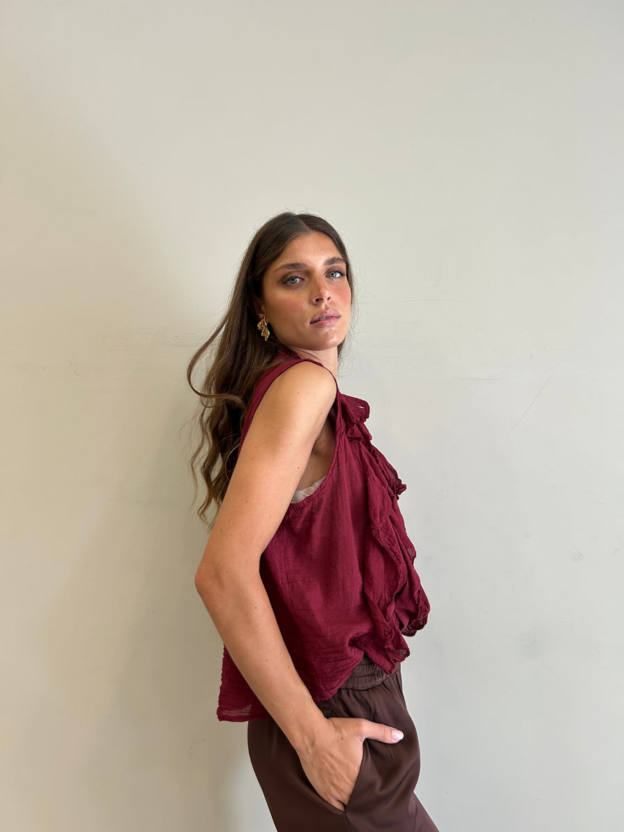 GIPSY INSIDE Camicia smanicata rouches rosso India
