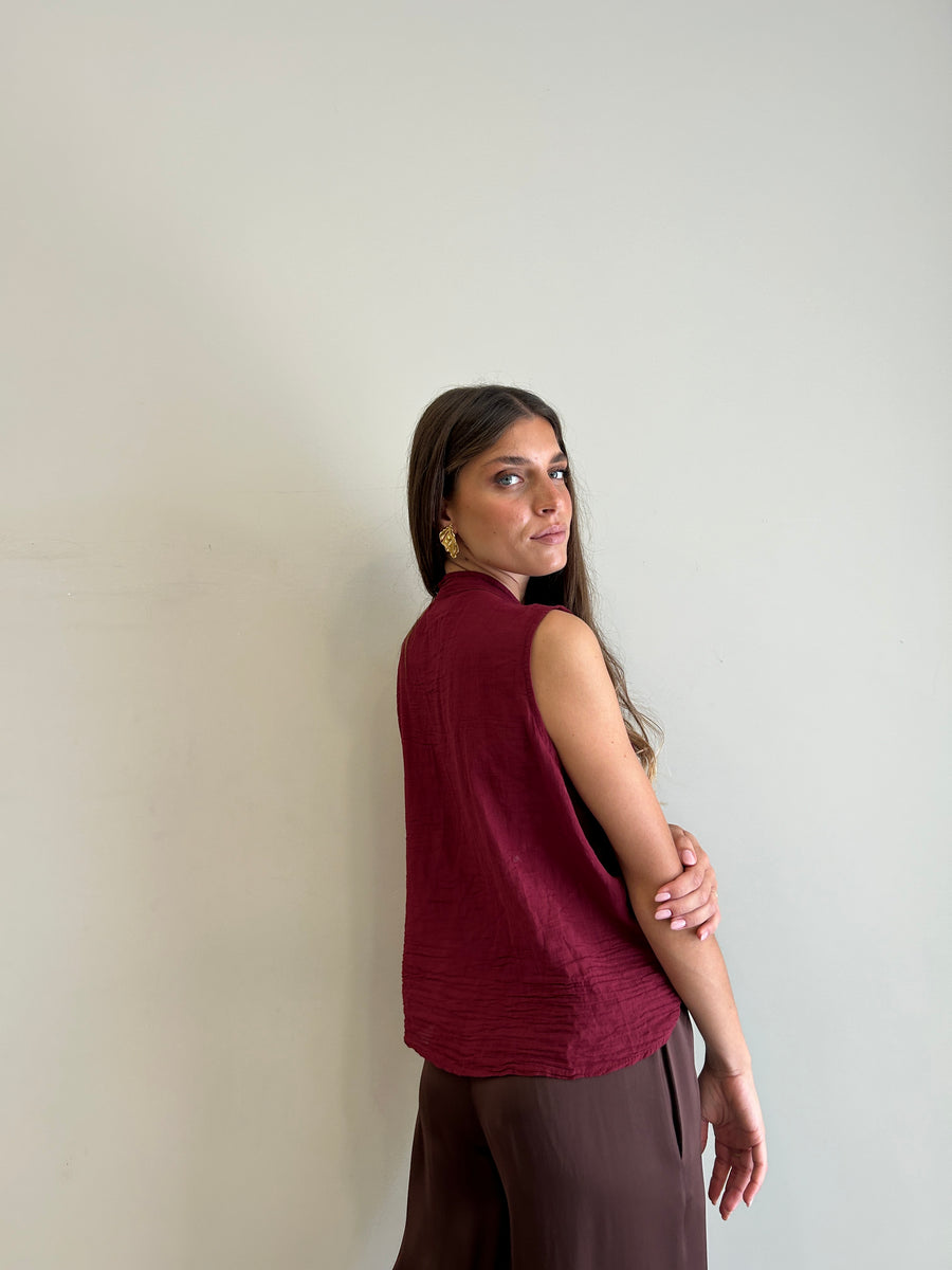 GIPSY INSIDE Camicia smanicata rouches rosso India