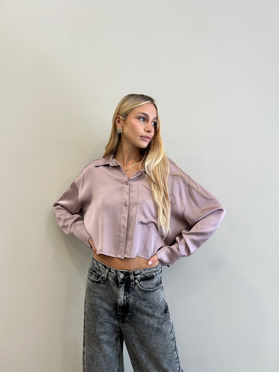 MOTEL Camicia satin crop Rosa antico