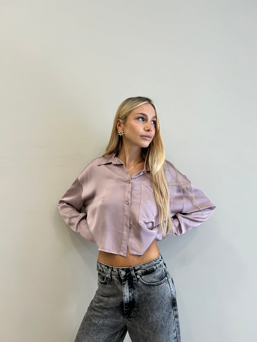 MOTEL Camicia satin crop Rosa antico