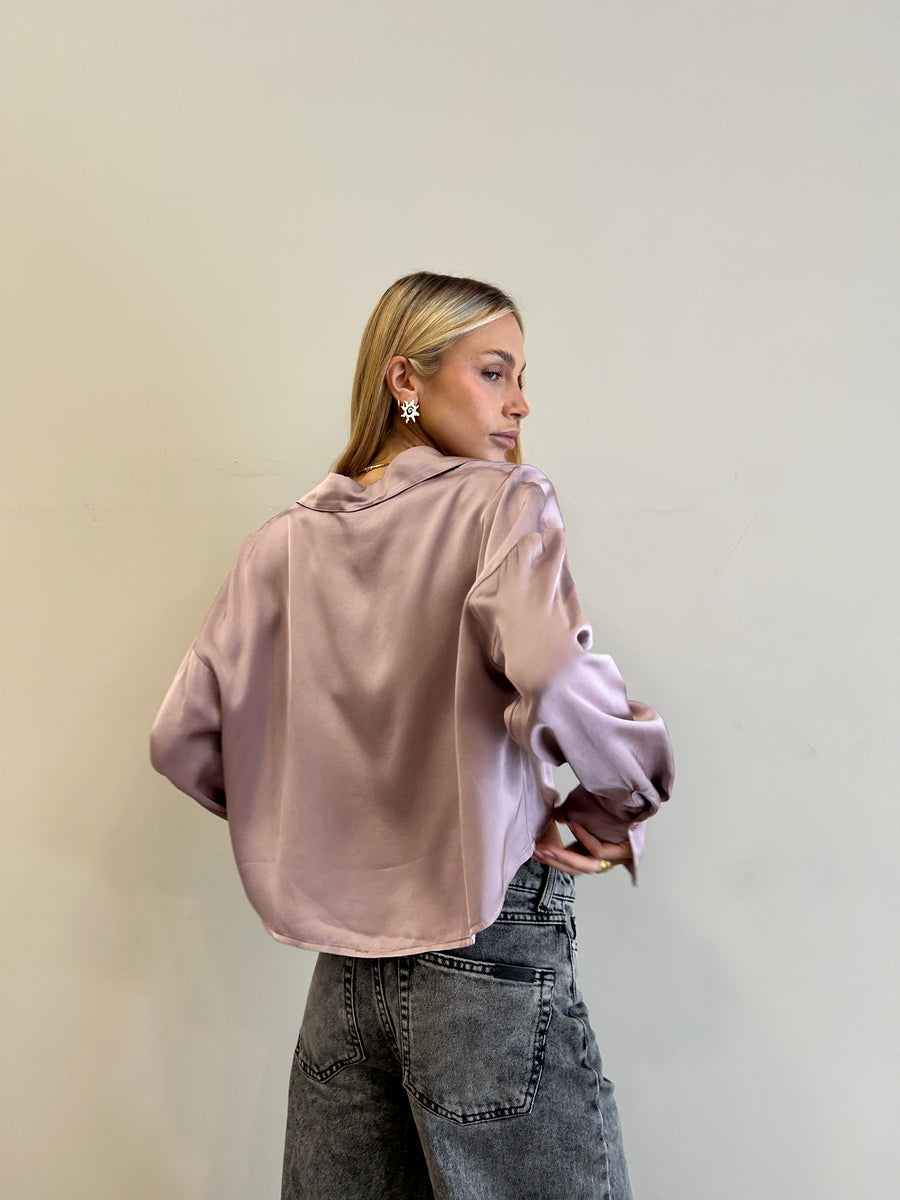 MOTEL Camicia satin crop Rosa antico