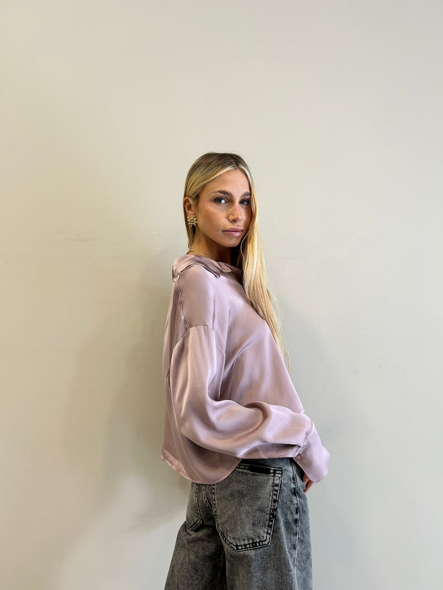 MOTEL Camicia satin crop Rosa antico