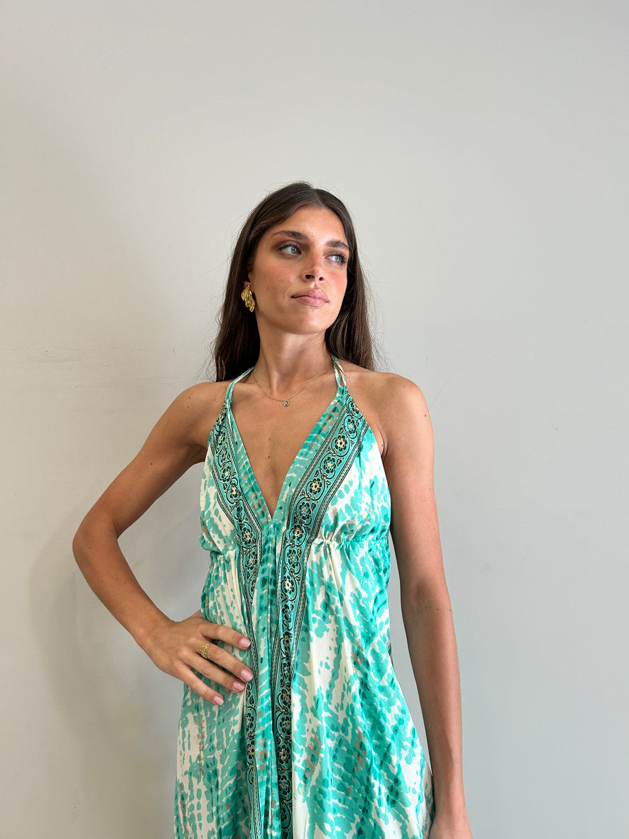 FREELOVE Abito lungo BEACH LONG seta Gipsy menta