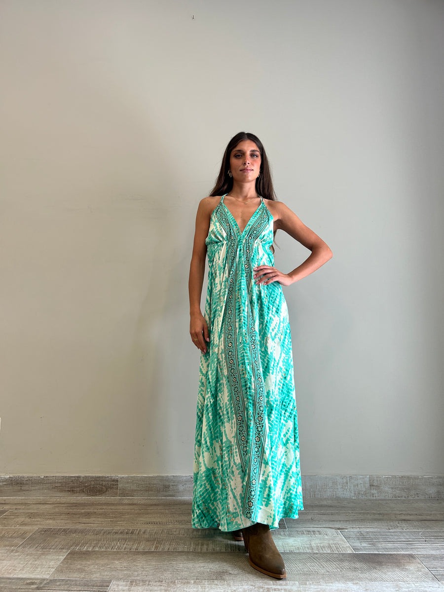 FREELOVE Abito lungo BEACH LONG seta Gipsy menta