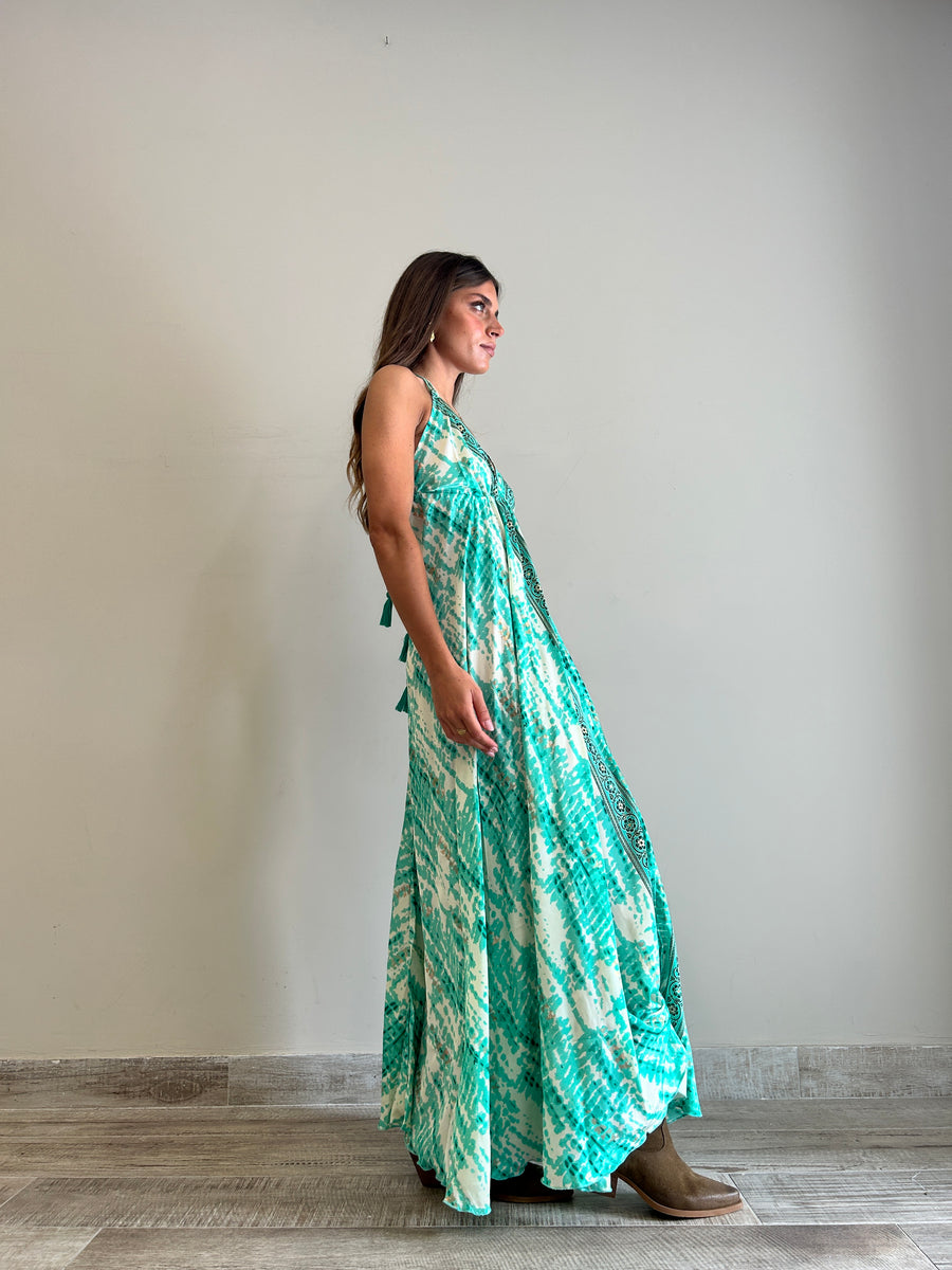FREELOVE Abito lungo BEACH LONG seta Gipsy menta