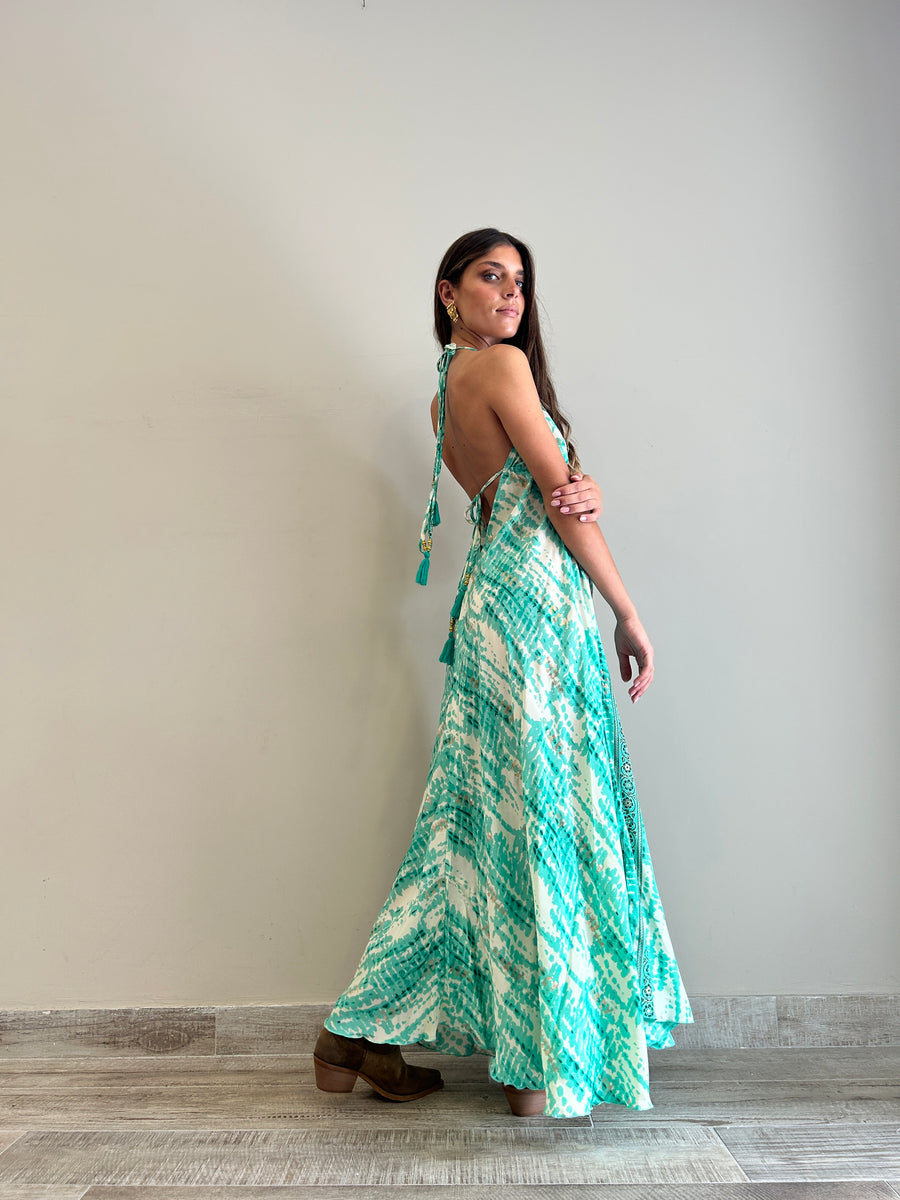 FREELOVE Abito lungo BEACH LONG seta Gipsy menta