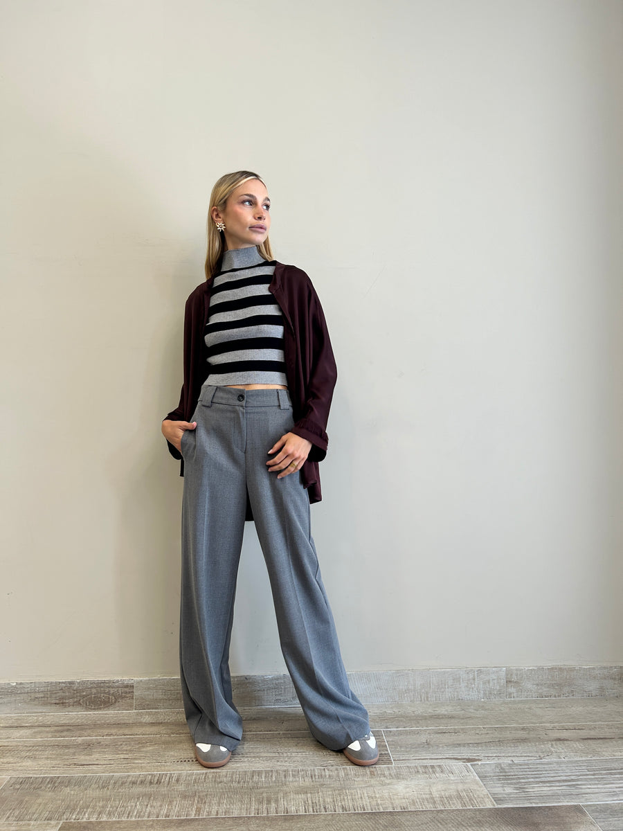 SIZE Lupetto crop smanicato righe Grigio/Nero