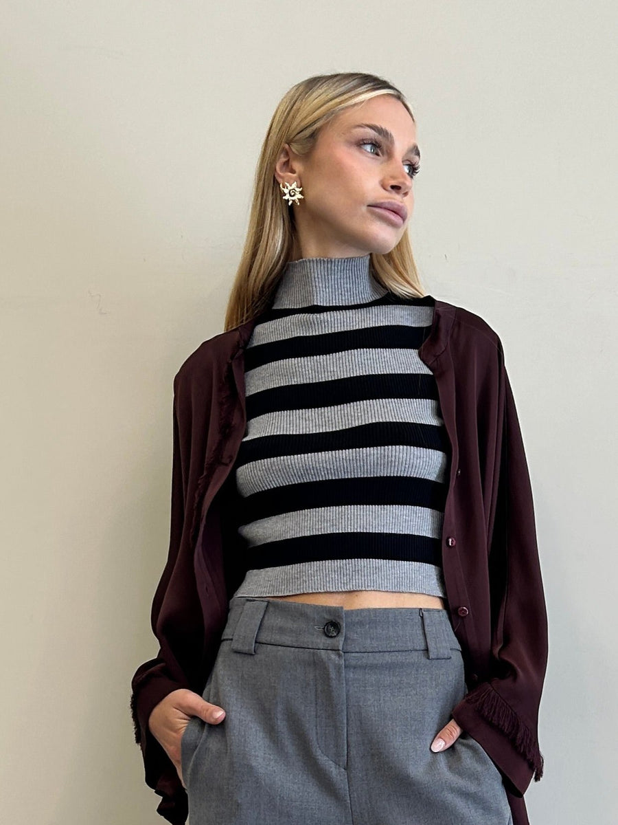 SIZE Lupetto crop smanicato righe Grigio/Nero