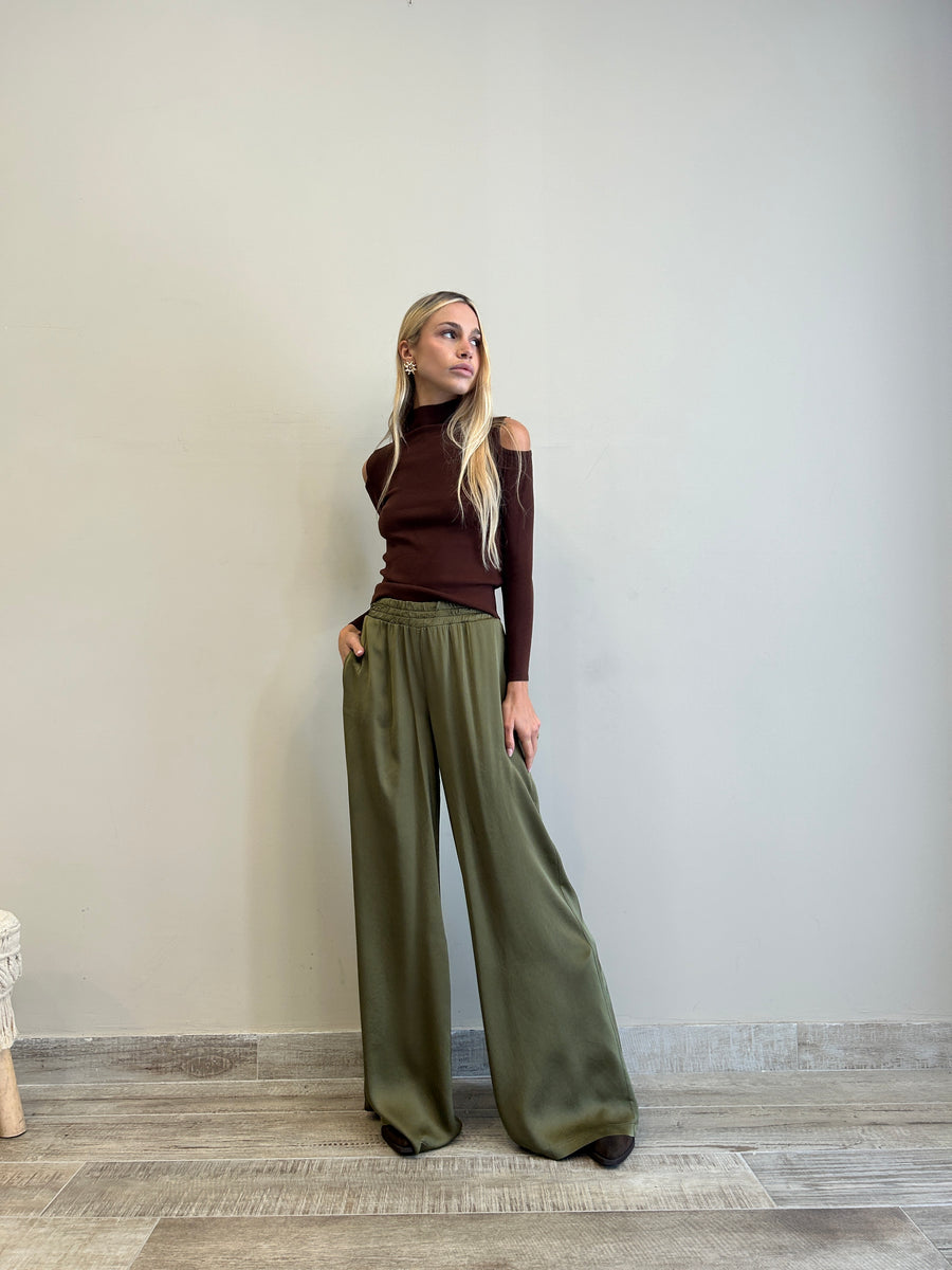 KK Pantalone Palazzo Satin Verde Militare